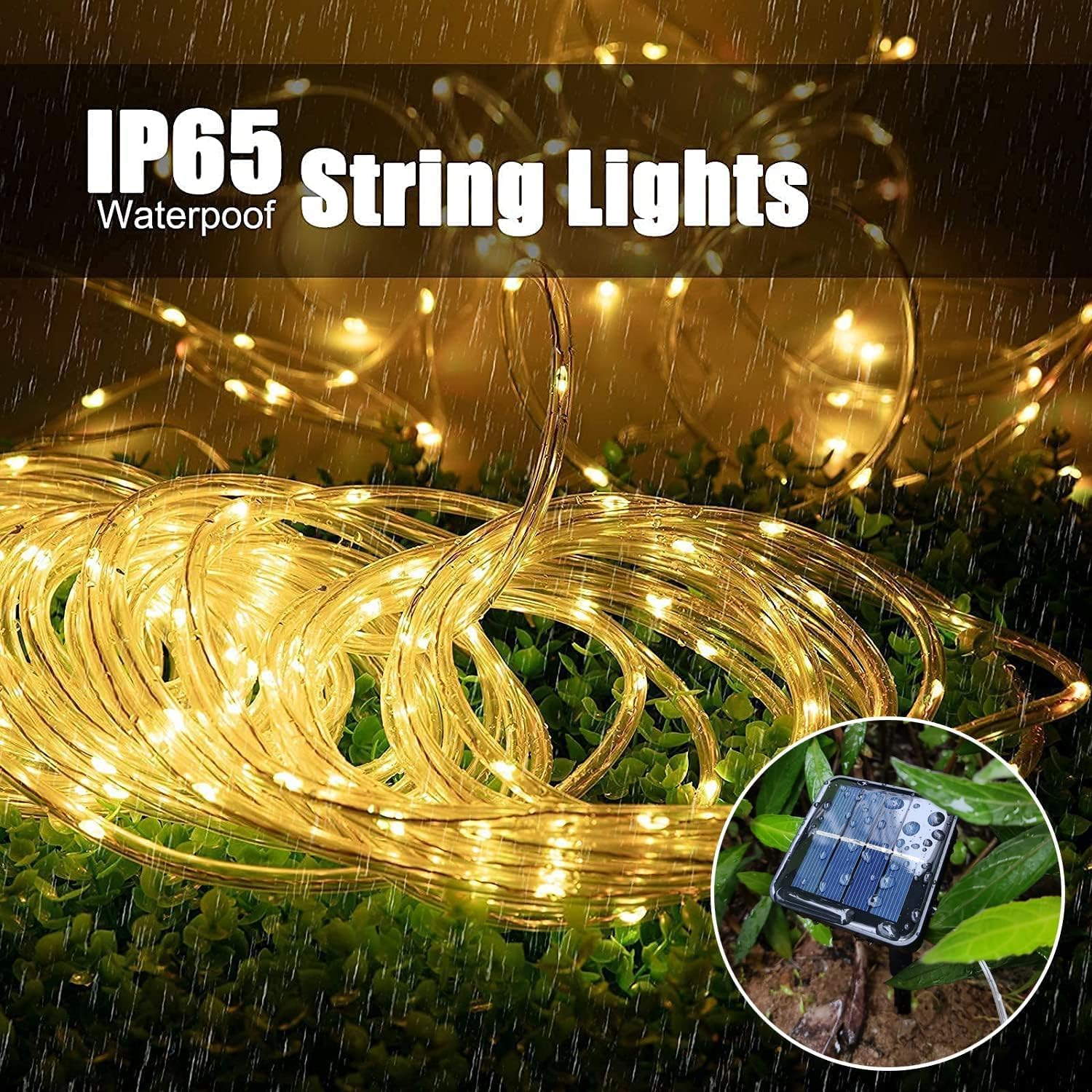 Clearhill Solar Rope Lights 10M/32Ft Warm 100LED 8 Modes Waterproof IP65 Outdoor Solar String Lights for Garden, Party, Home, Christmas, Halloween, Tree Decorations, Wedding, Holiday Lighting image number 3