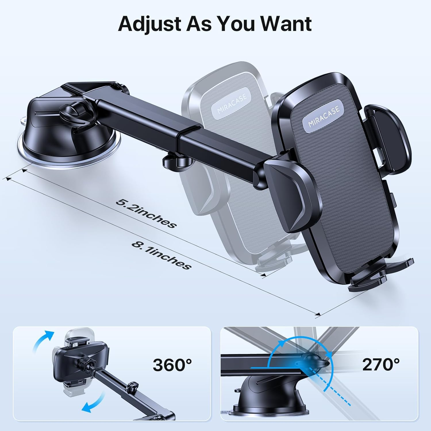 【2025 Newest】 Miracase Car Phone Holder 【4-In-1】 Car Phone Mount for Dashboard & Air Vent & Windshield & Desk, Universal Mobile Phone Holder for Car for Iphone 15 Pro Max 14 13 XR XS Samsung and More image number 2
