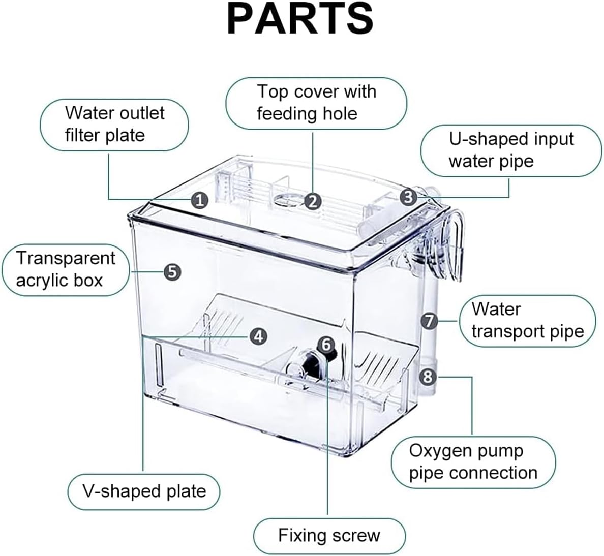 AIMALL External Aquarium Breeding Box &ndash; Transparent Isolation and Hatching Box with Pneumatic Function, Suitable for Guppies and Small Fish, Dimensions 6.3 X 4.72 X 5.12 Inches image number 2