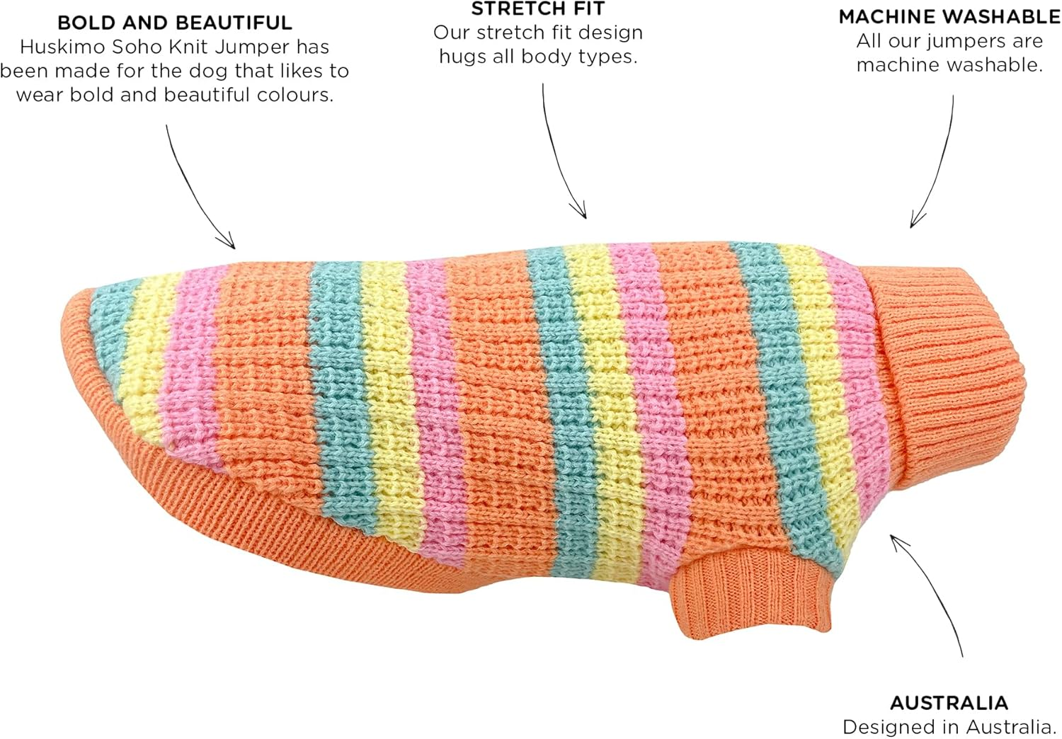 Huskimo Dog Jumper Soho Knit Sherbert 27Cm &ndash; Soft Dog Sweater, Stretch Fit, Machine Washable, Winter Dog Clothing, 6 Sizes image number 2