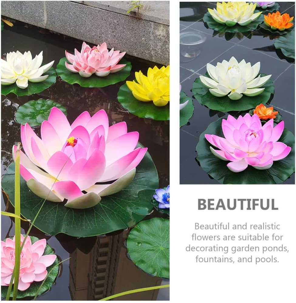 GANAZONO 4Pcs Floating Lotus Decor Garden Water Lily Decor for Patio Pool Fish Decoration Fake Water Lily Foam Material image number 6