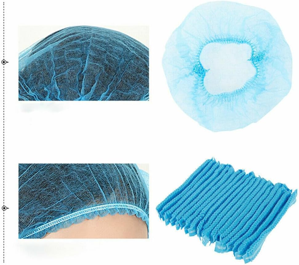 100X Disposable Hair Net Caps, Disposable Breathable Fluffy Hat Hair Net Hair Sleeves with Swivel Side Headbands, Unisex, Perfect for Sleeping Hair Nets, Hair Nets Food Service,Personal Care (Blue)