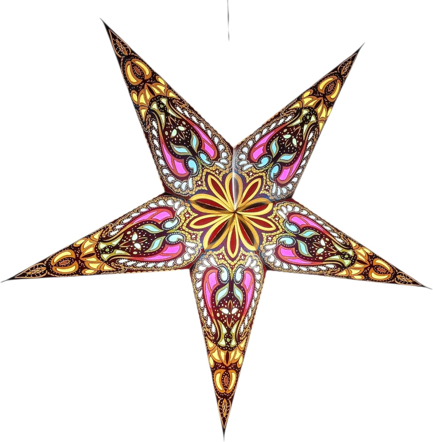 YEPSIO Lantern Lampshade Paper Star Light Shades Large 60Cm Hanging Decorations for Christmas Wedding Home Decoration Birthday Party Foldable 5 Pointed Star (Red, Black, Yellow) - Black, Rust, Blue image number 3