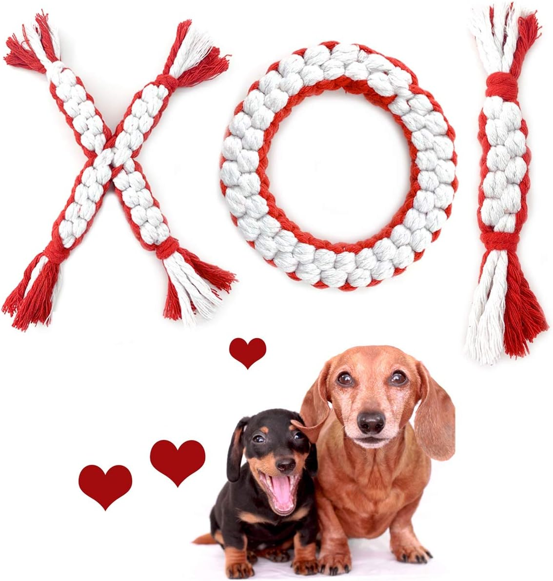 Cooshou 3 Pcs Dog Cotton Rope Toys or Dog Teeth Cleaning I Shape X Shape O Shape I Love You Valentine'S Day Dog Chewing Rope Toys for Small, Meidum, Large Dogs image number 1