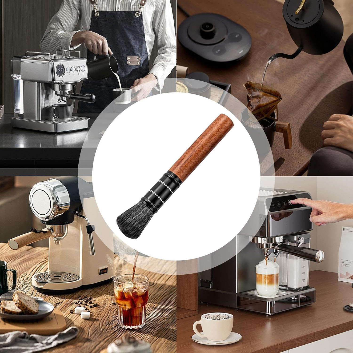 Coffee Grinder Cleaner | Wooden Handle Espresso Powder Cleaner - 16.9Cm Flexible Coffee Powder Brush, Soft Espresso Machine Cleaning Brush for Home, Studio, Coffee Shop image number 5