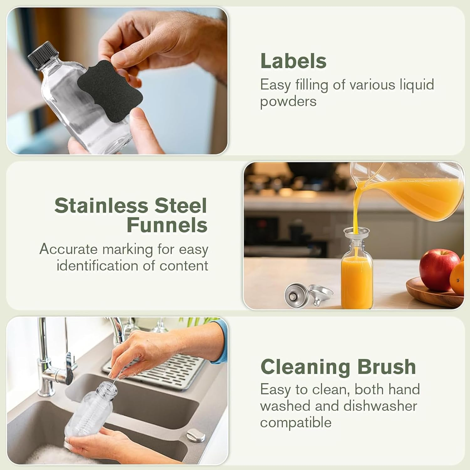 12-Pack 2Oz (60Ml) Glass Shot Bottles with Caps with Pouring Funnel - Ideal for Hot Sauce Bottles, Whiskey, Liquid Storage, Wellness, Miniature & Wedding Decor image number 4