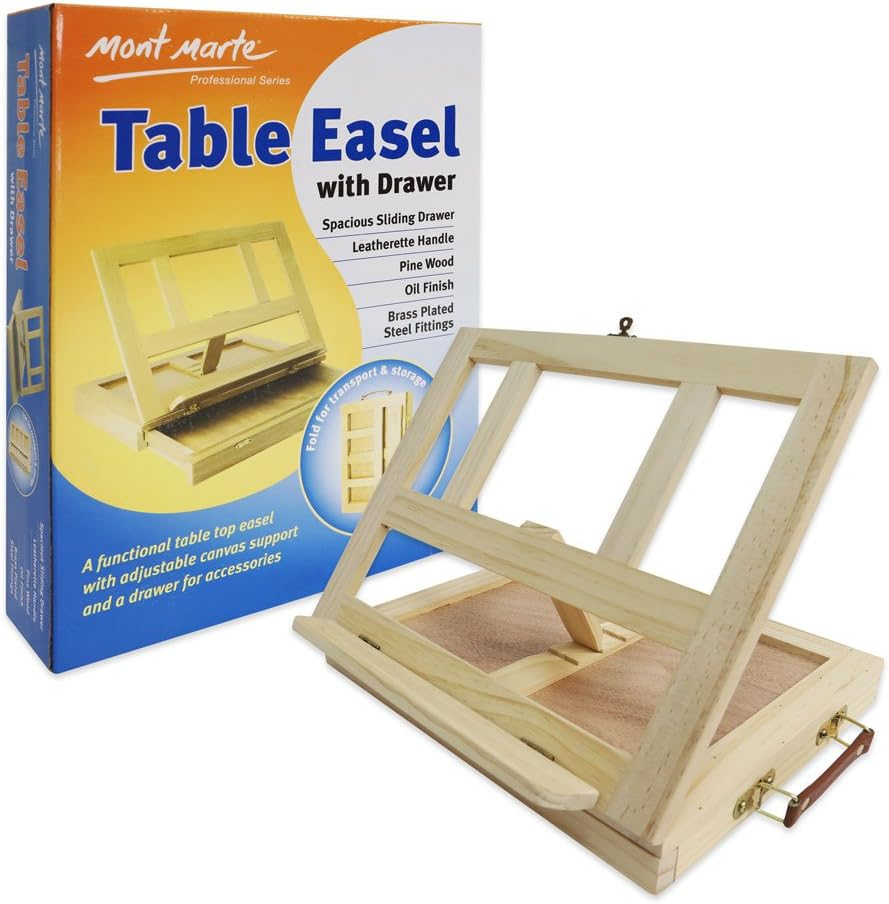 Mont Marte Signature Pine Wood Table Easel with Drawer, 27 Cm Height