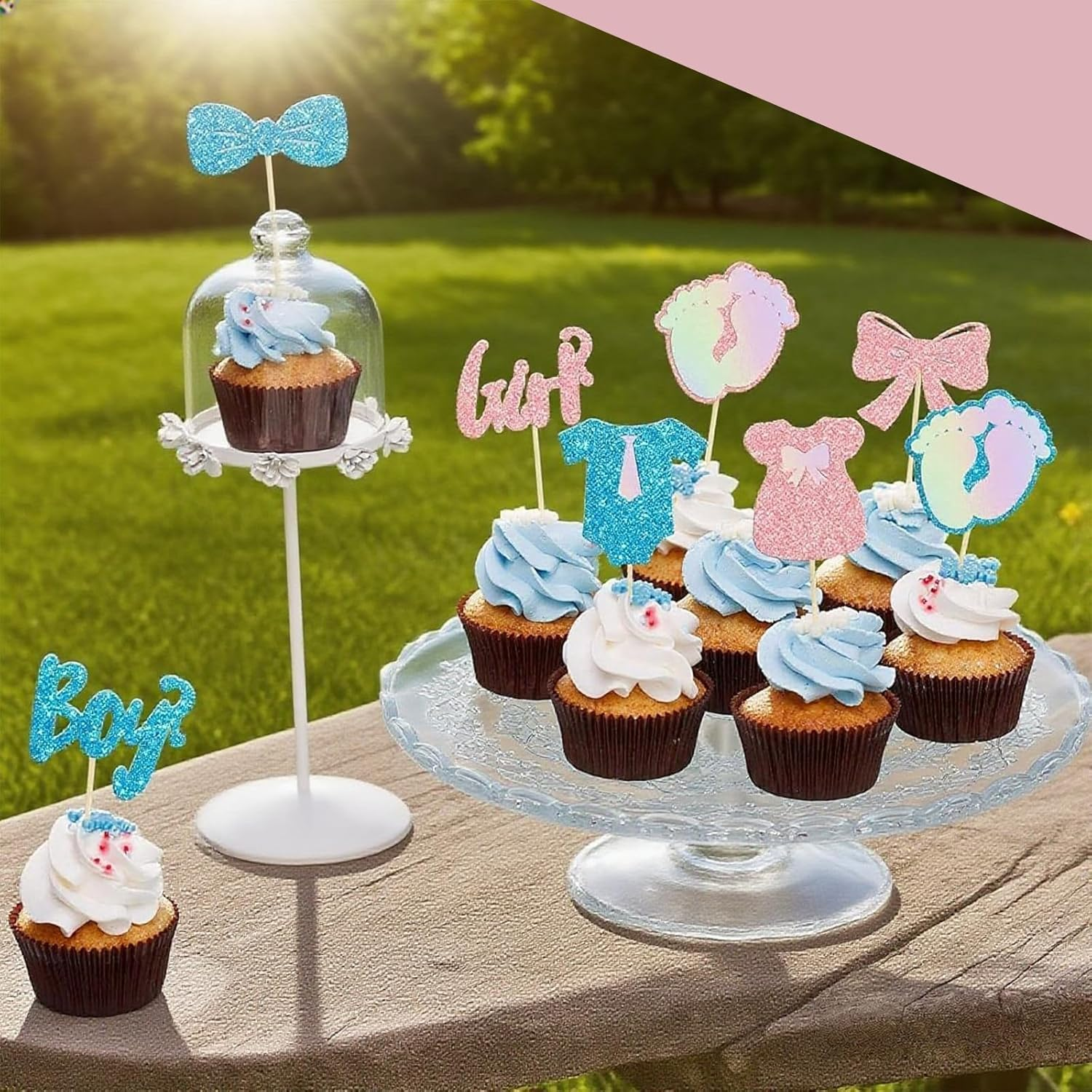 Zvorgath 24-Pack Baby Gender Reveal Cupcake Topper Set, Boy or Girl Themed Party Cake Decorating Props, Baby Shower Gender Reveal Party Decorations image number 3