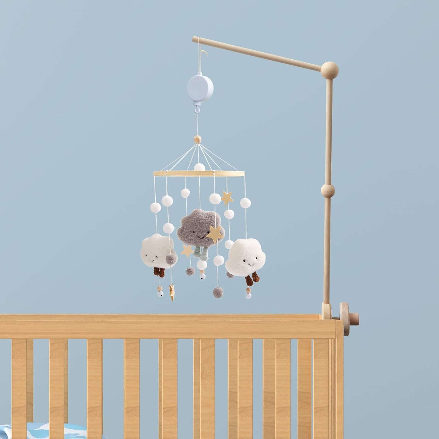 27Inch Wooden Crib Mobile Holder with Clockwork Music Box Baby Crib Mobile Arm Wooden Crib Frame anti Slip Baby Mobile Holder Arm Safe Nursery Baby Mobile Hanger for Crib Baby Bed Nursery D&eacute;cor image number 1
