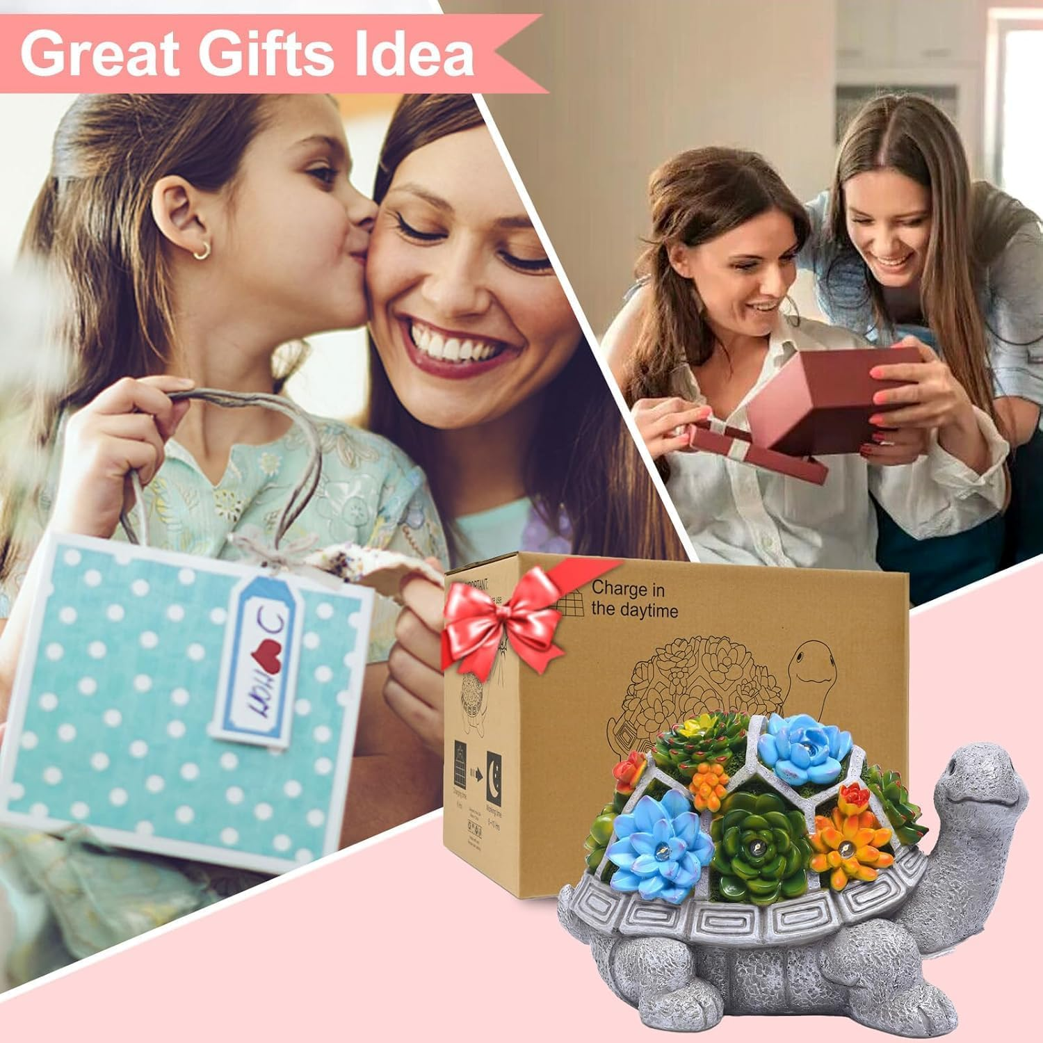 Garden Decor Outdoor Statue Succulent - Solar Turtle Figurine Lawn Decoration Tortoise for Patio, Balcony, Yard, Lawn Ornament image number 3