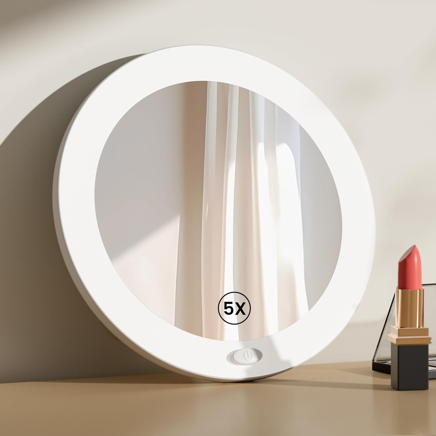 EMKE Cosmetic Mirror with Lighting with 5X Magnifying Mirror, White LED Makeup Mirror with Suction Cup, 165 Mm Diameter, Portable Wall Mirror, Battery Operated image number 4