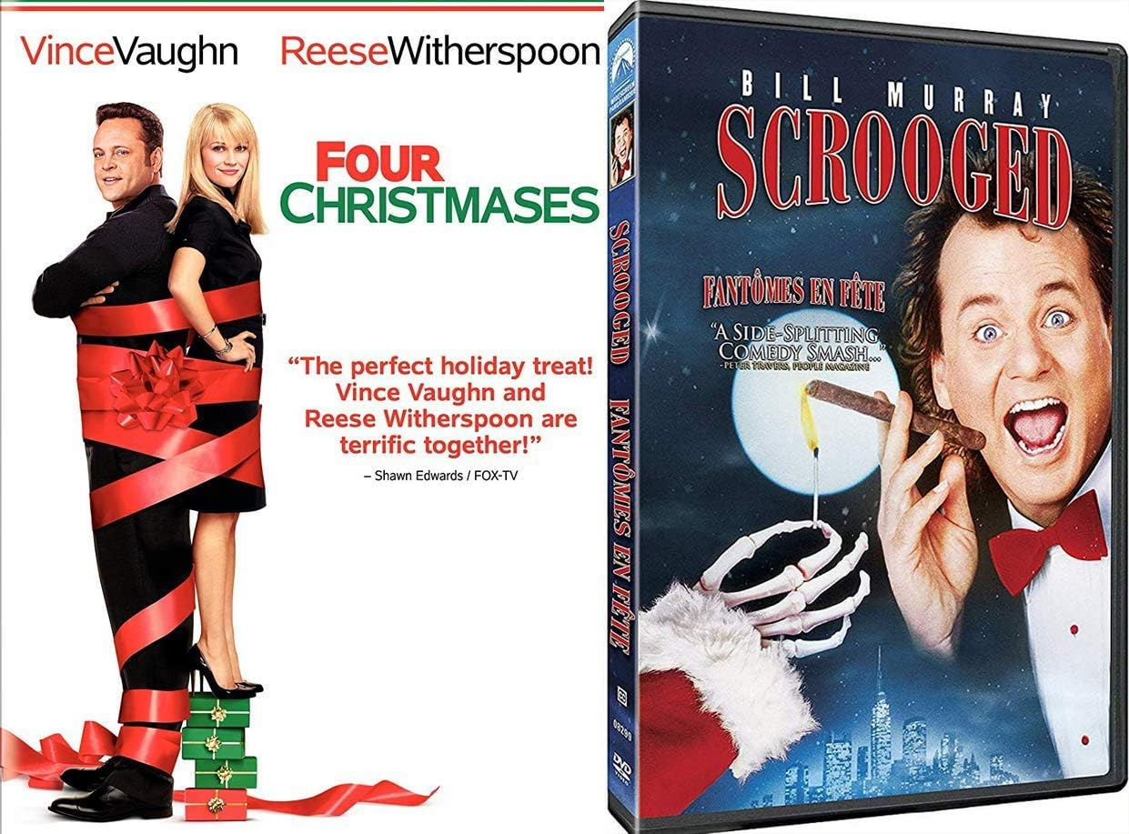 Perfect Treat Christmas 2-Movie Holiday DVD Four Christmases + Scrooged Fun Double Feature Bundle Modern Carol Bill Murray Holiday Blast of Cheer
