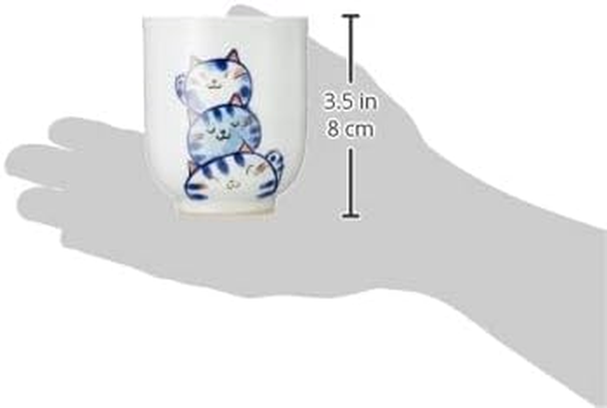 Seto Ware 091-0028 Yumekobo Trio the Nyan Teacup Cup, Large, Approx. 7.1 Fl Oz (210 Ml), Blue, Made in Japan