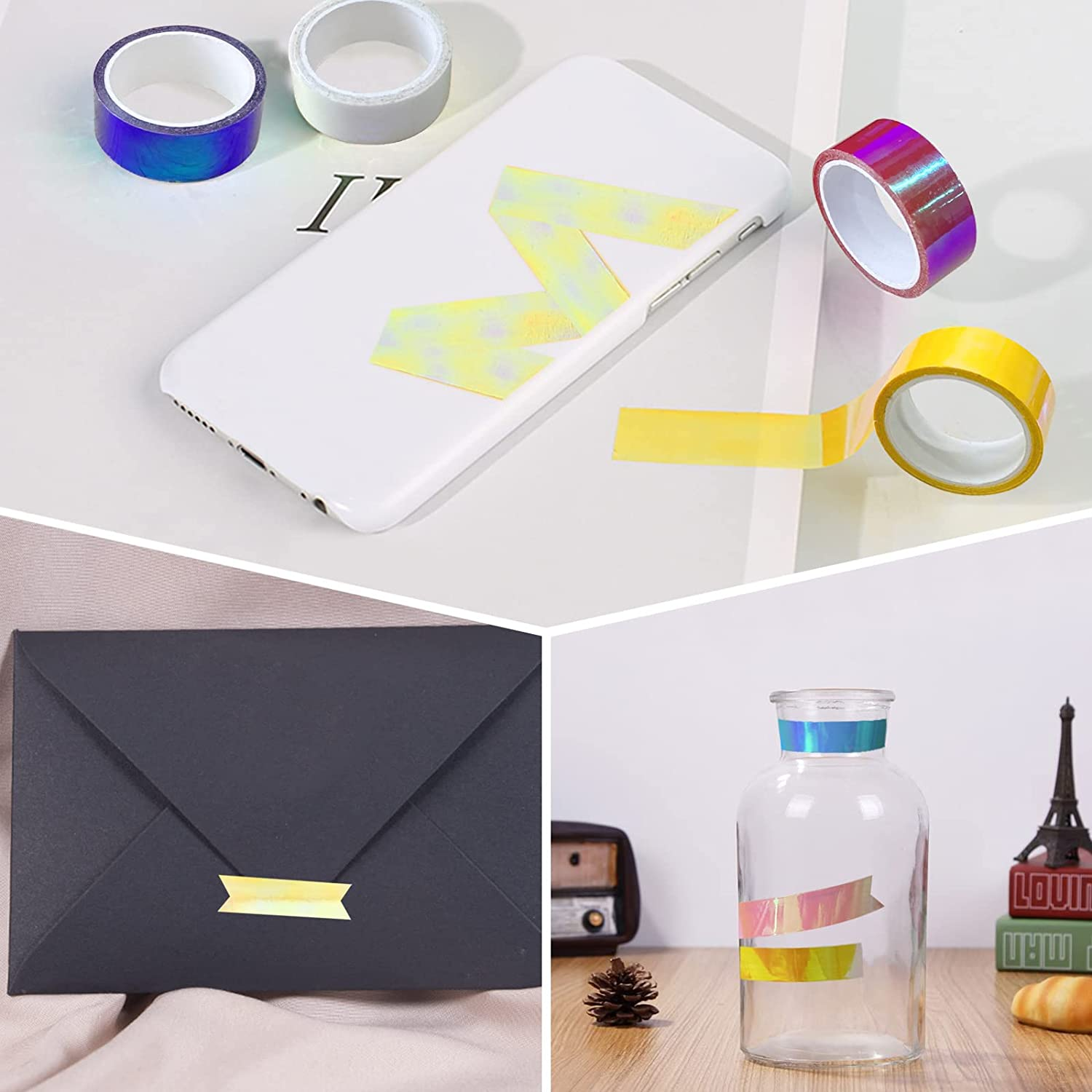 6 Rolls Holographic Tape 5M/196.8In, Assorted Colored Tape Set, Decorative Tape, Prismatic Glitter Tape Hoops for DIY Arts Crafts Decoration Scrapbooking Gifts Wrapping image number 6