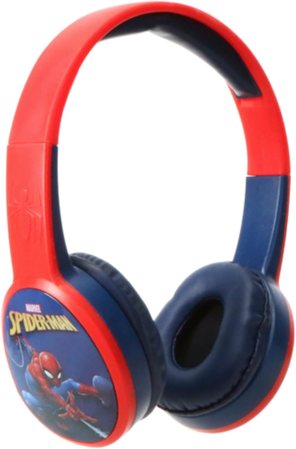 Spider Man Bluetooth Kid Safe Headphones over the Ear Padded Cushions Flying on a Web Design image number 2