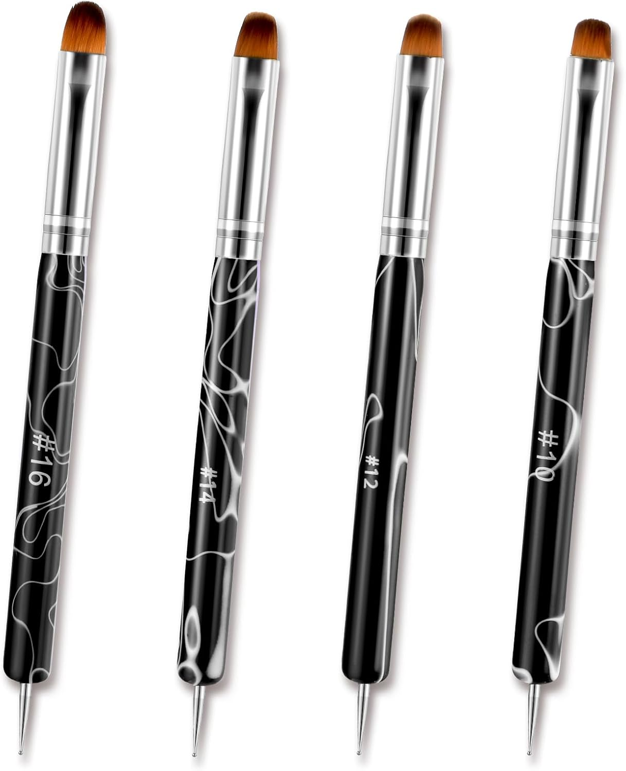 4Pcs 2 Way Nail Art Brush with Dotting French Nail Brush Set French Gel Acrylic Nail Art Brush Professional Manicure Tool for Nail Arts Detailed Design Manicure Cuticle Clean up (10#, 12#, 14#, 16#)