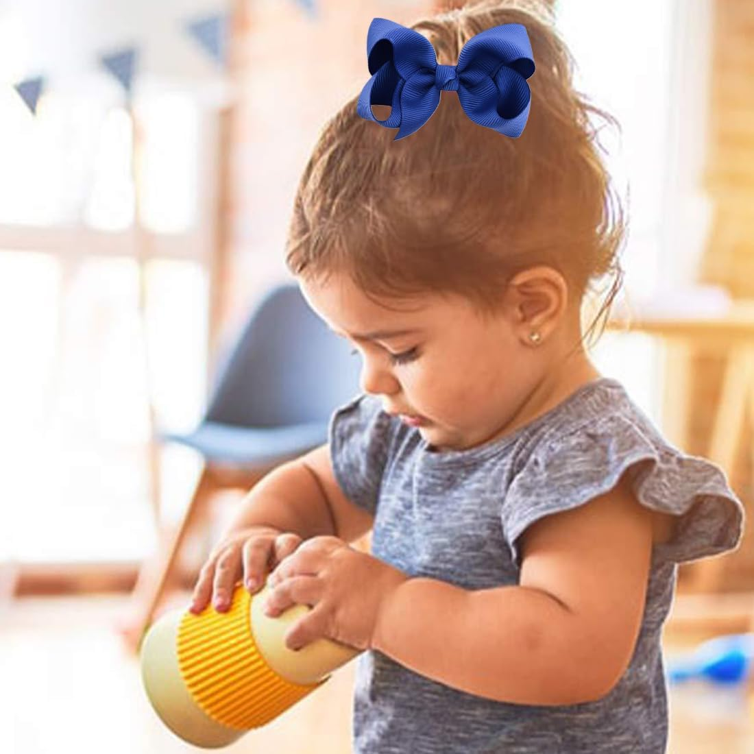 YOCDNOV Pack of 6 Bow Hair Clips - Ponytail Clips 3 Inches, Duckbill Hair Bow for Teenage Girls Hair Accessories (Small Blue + Dark Green + Orange) image number 3