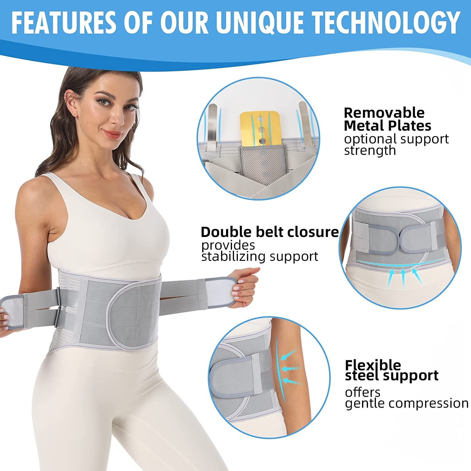 Lower Back Brace for Pain Relief - Removable Stays for Customized Support - Suitable for Men and Women - Ideal for Herniated Disc and Sciatica - Two Sets of Adjustable Stiffness image number 6
