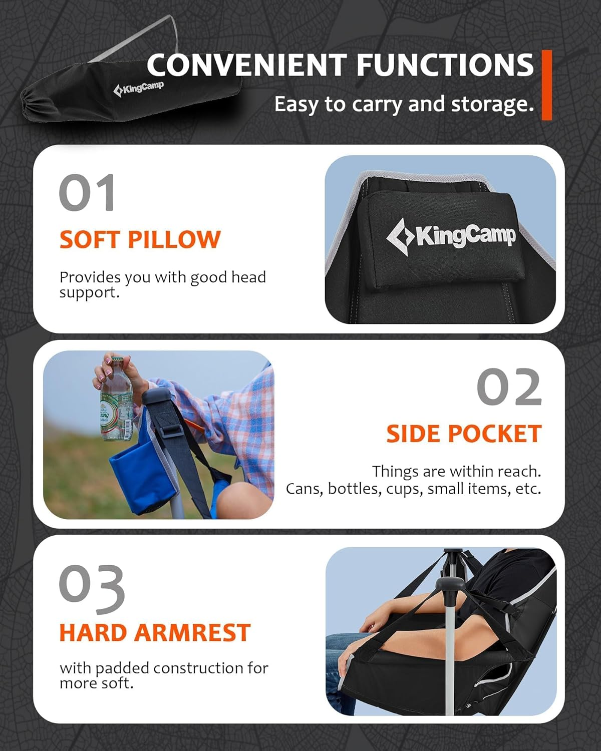 Kingcamp Hammock Camping Chair, Swinging Portable Folding Camp Chairs for Adults Max 440Lbs Heavy Duty Foldable Oversized Rocker with Aluminum Alloy Frame Cup Holder for Outdoor Beach Patio Sport - Blue image number 6