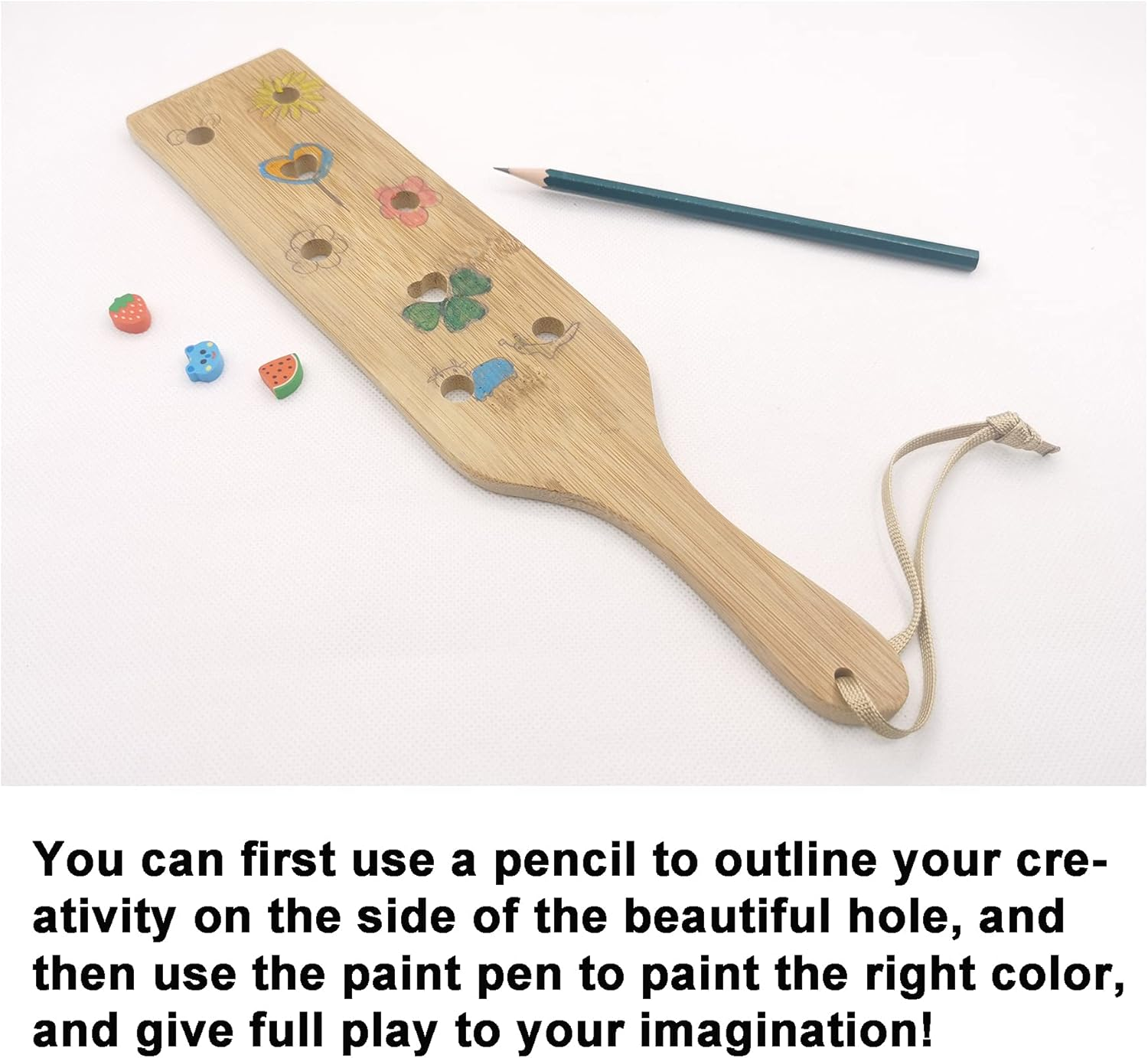 13.2Inches 2PCS Small Bamboo Wooden Paddle,Wood Lightweight Thin Paddle with Smooth Airflow Holes for Light Spanking Crafts DIY Play image number 2