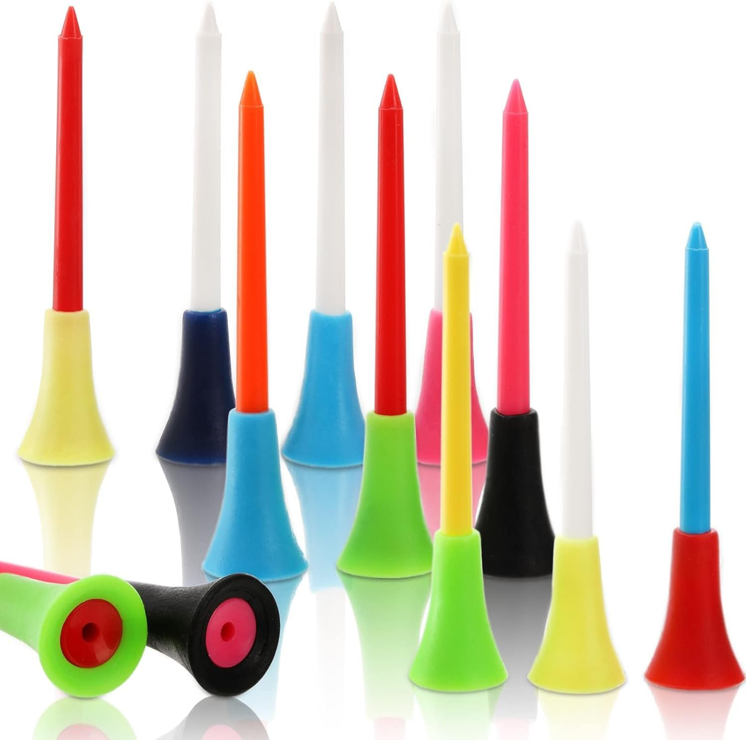 50-Pack Rubber Cushion Top Golf Tees - Unbreakable Plastic Tees with Mixed Colors (3 1/4 Inch, 83Mm) | Durable Golf Training Accessories | Idea Gifts for Golfers & Family Men/Women image number 2