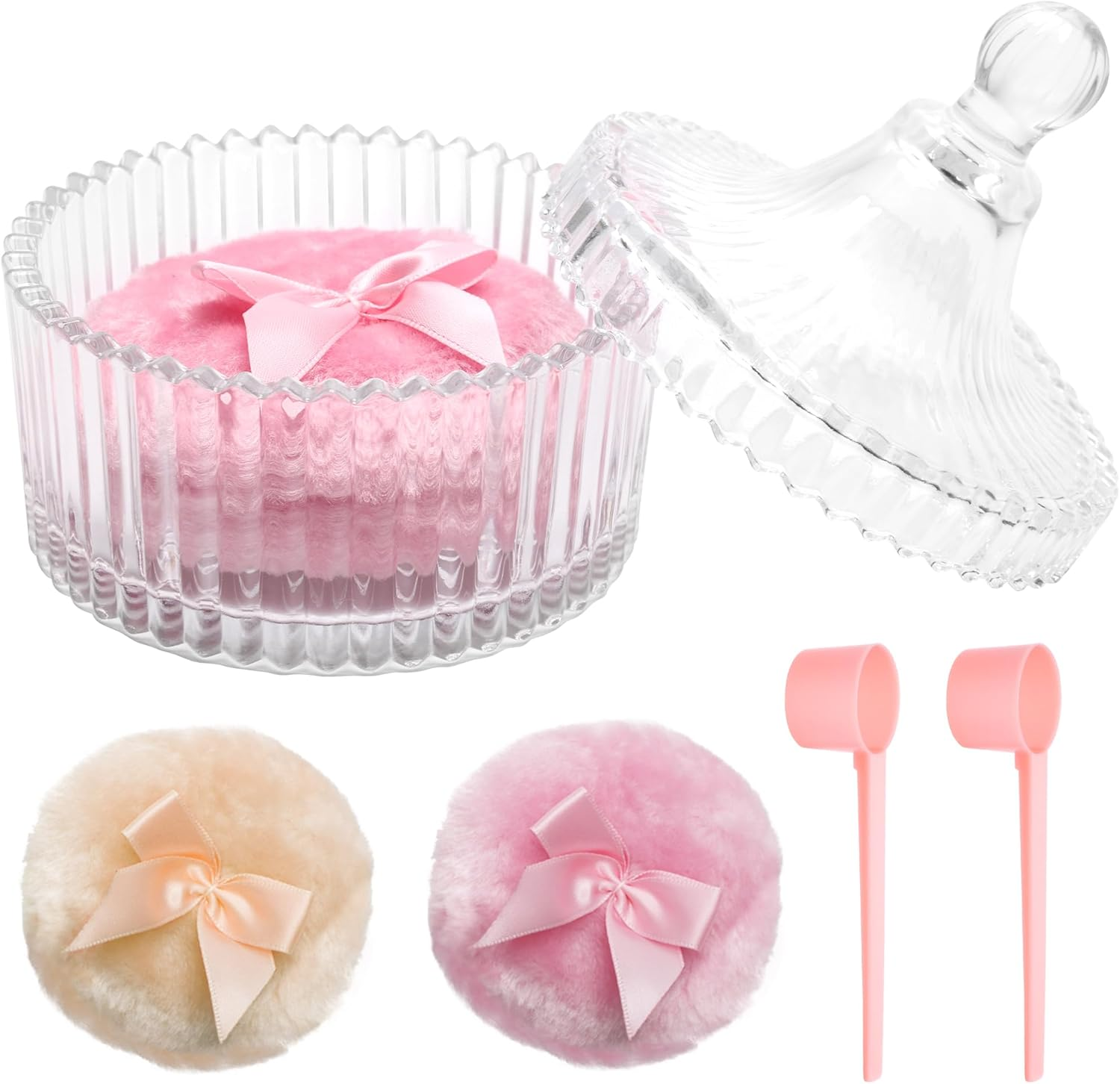 5PCS Body Powder Puff and Container, Coolrunner Crystal Clear Powder Container with Powder Spoon, Dusting Powder with Puff for Women, Washable Reusable image number 6