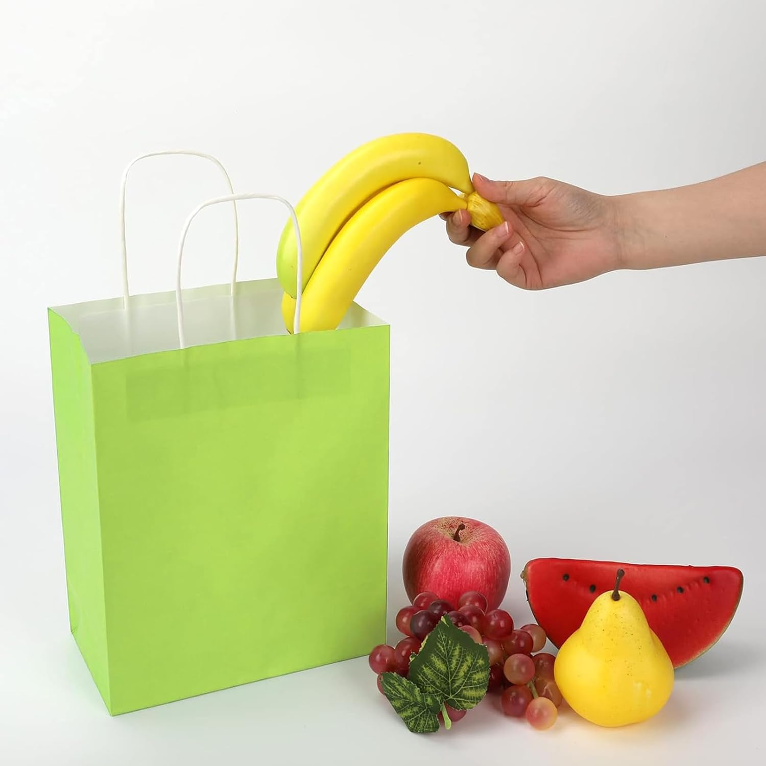 UKKQES Green Paper Gift Bags with Handles - Medium Size 21X11X27Cm, 30Pcs Bulk Pack - White, Retail, Party, Shopping, Merchandise Bags - Brown30 image number 4