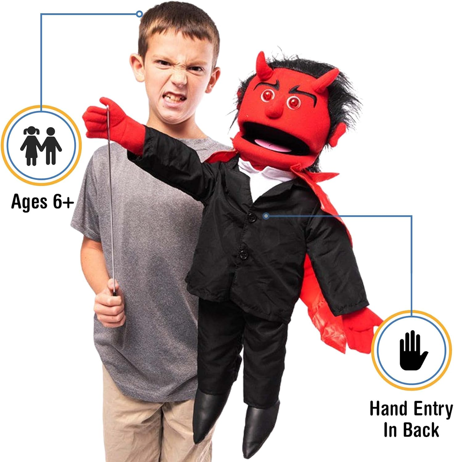 25 Devil W/ Light-Up Eyes Full Body Ventriloquist Style Puppet image number 5