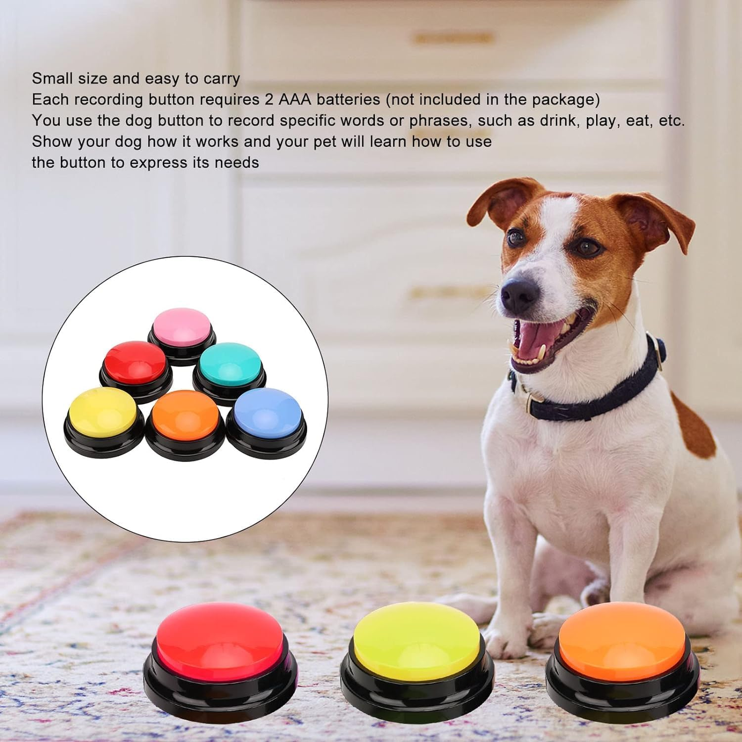Voice Recording Button, Dog Buttons for Communication Pet Training Buzzer, 30 Second Record&Playback, Voice Recording Clicker for Cat, Puppy, Pet Trainin (6PCS) image number 3