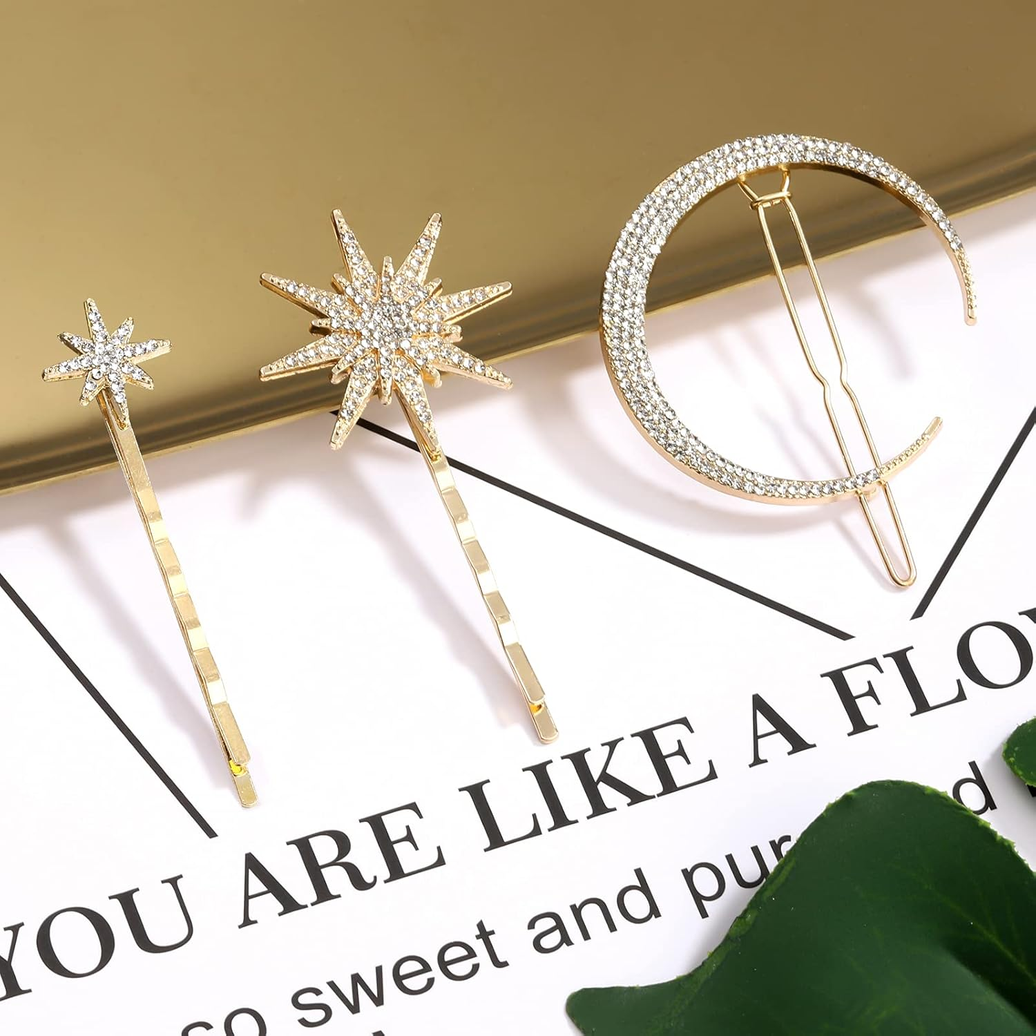 Hair Pin Rhinestone Moon Hair Accessories Women Girls Star Hair Clips Vintage Set Simple Elegant for Thick Thin Hair 9 Pieces image number 5