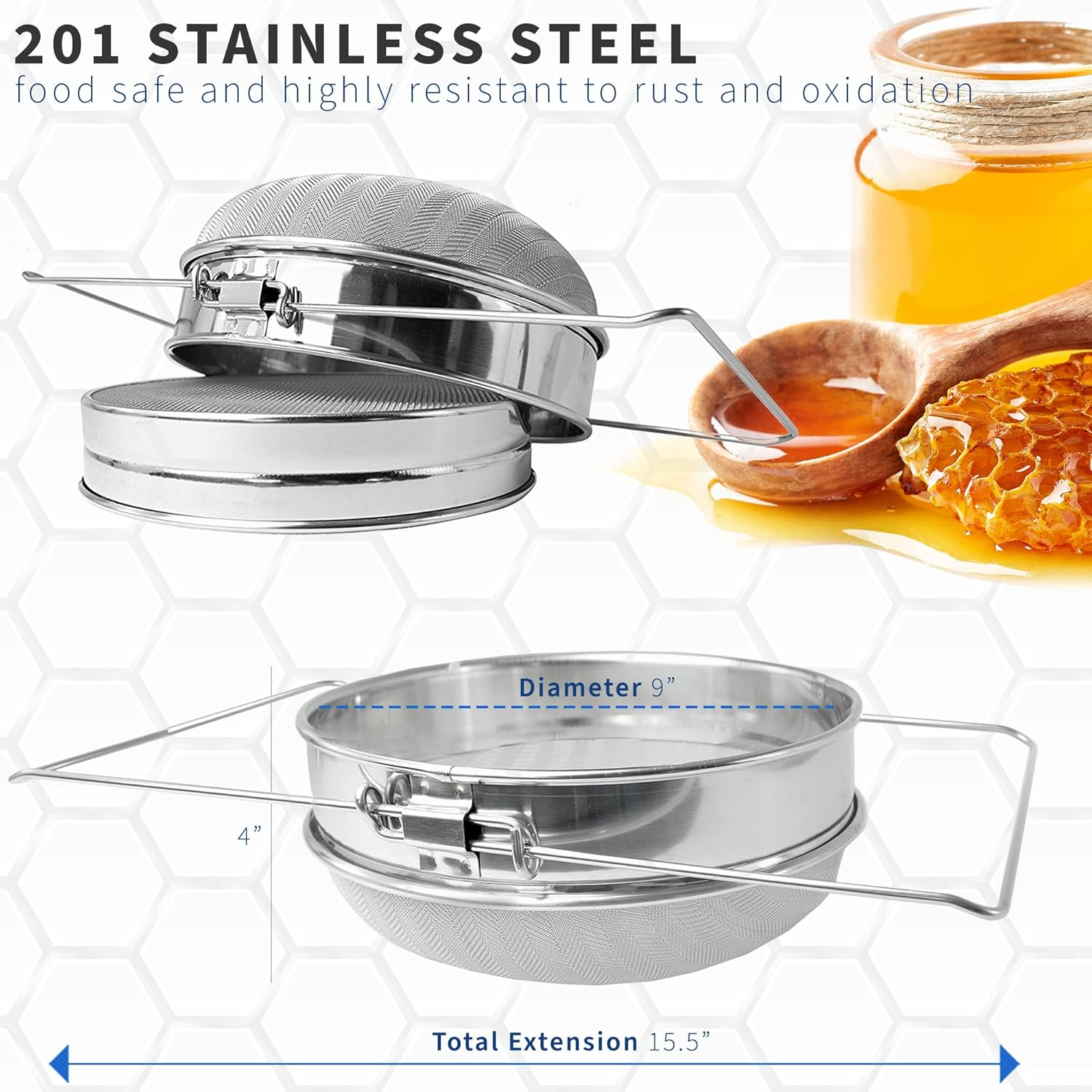 VIVO Stainless Steel Honey Strainer Double Sieve, Bee Keeping Equipment Filter (Bee-V101H) image number 1