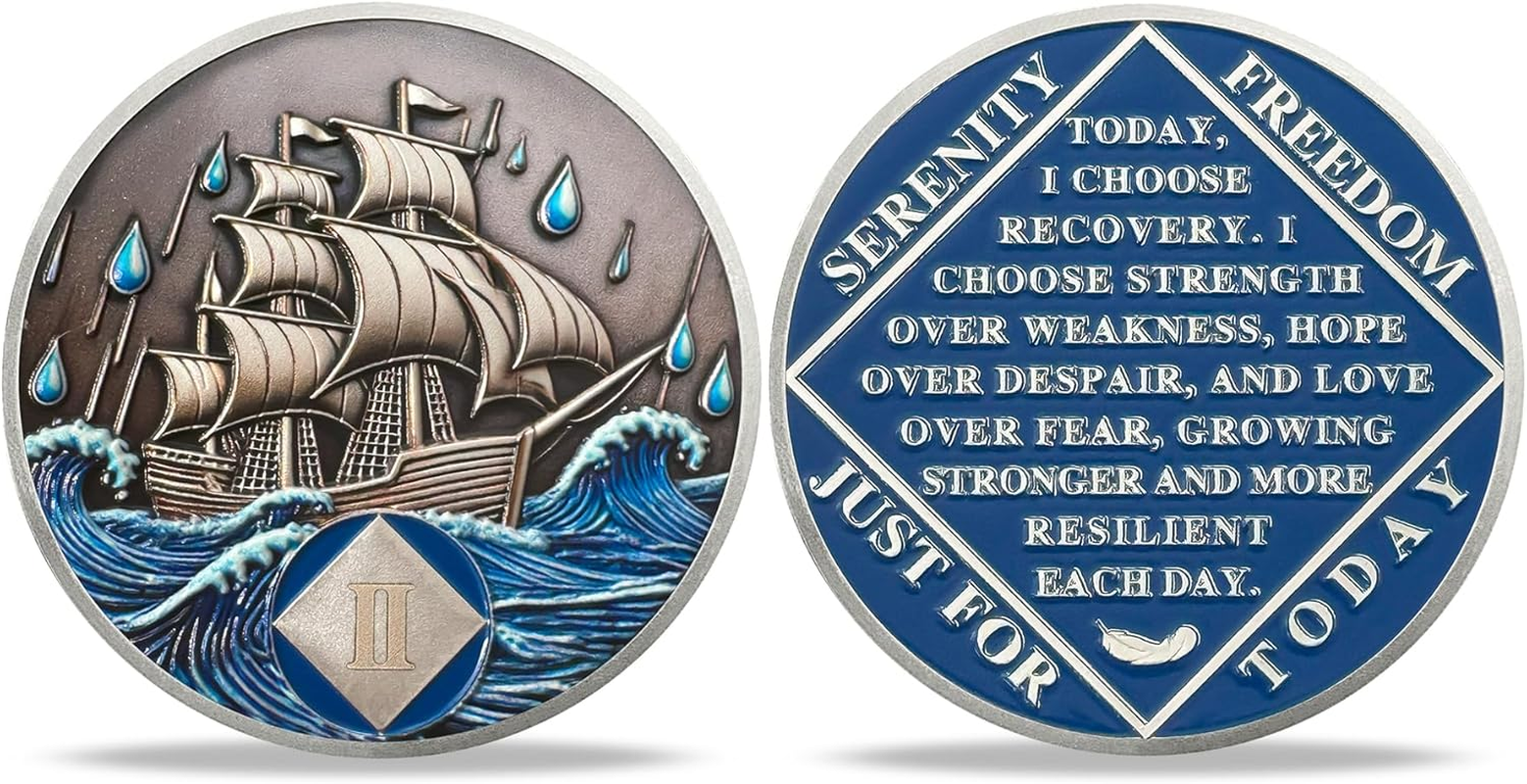 2 Year NA Sobriety Coin - NA Medallions with Sailing Ship and Ocean Sobriety Chips NA Coins - Ideal Narcotics Anonymous Gifts for Men ＆ Women Celebrating Recovery and Living Clean image number 6