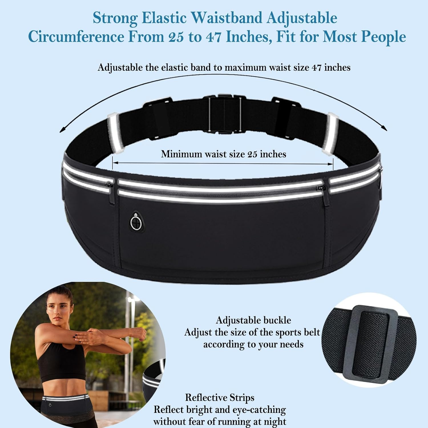 Slim Running Belt Fanny Pack for Women Men, Phone Holder Runners Pouch Waist Pack for Sports & Fitness, Adjustable, Reflective, Waterproof, Waist Pack, Sports Belt for Phone,Card, Key Storage image number 3