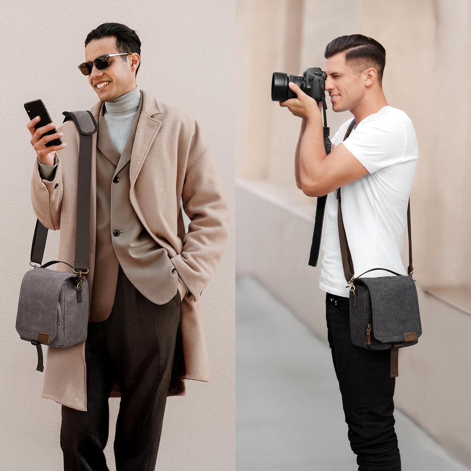 S-ZONE Camera Bag Small DSLR SLR Water-Resistant Canvas Crossbody Shoulder Bag Camera Case for Photographer image number 4