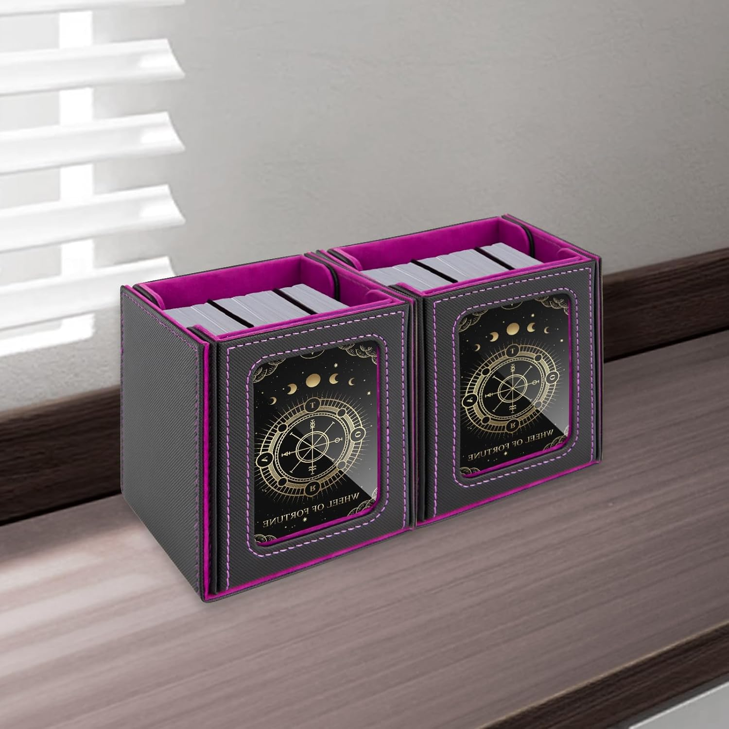 MTG Deck Box with Commander Window Display, Trading Card Storage Box Holds 100 Double-Sleeved Cards Suitable for Tcg/Ccg/Ptcg/Edh/Magic/Sport Cards (Purple)