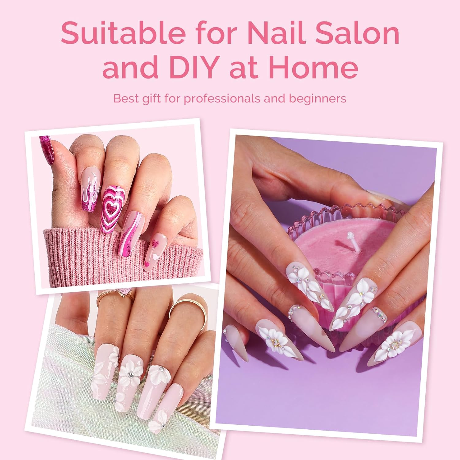 Melodysusie 3-Piece Acrylic Nail Brush Set - Sizes 8/10/14, Professional Nail Art Tool for Acrylic Application, Powder, Extension & 3D Carving - Pink image number 2