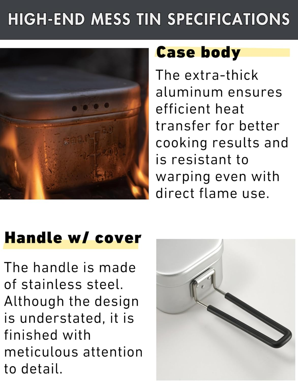 CAMPINGMOON Mess Tin 1.3L Aluminium Camping Cookware Extreme Thick S-2013 image number 4