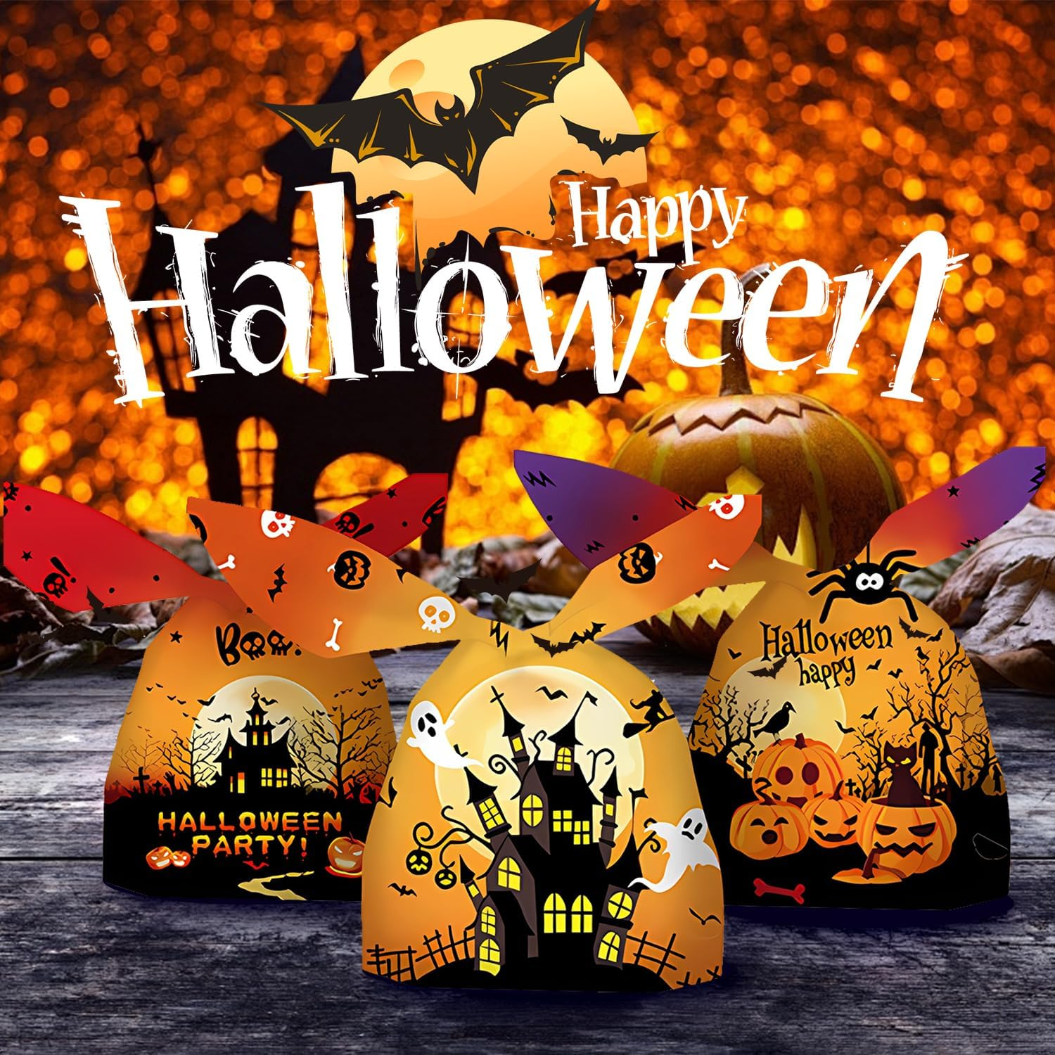 XIJIANG 120 PCS Halloween Candy Bags,14 X 23 CM Halloween Treat Bags, Gift Bag,Birthday Parties, Halloween Candy Bags Party Supplies,12 Patterns in Total. image number 3