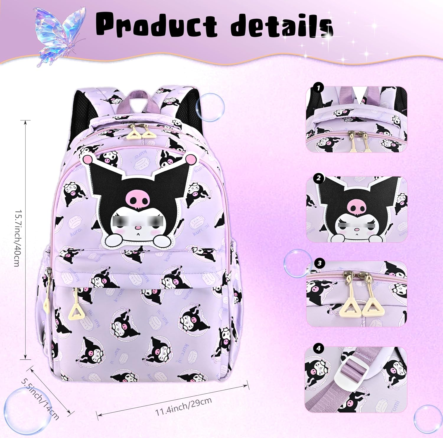 Roffatide Anime Cinnamorol All over Print Casual Backpack Laptop Backpack Travel Hiking Rucksack image number 2