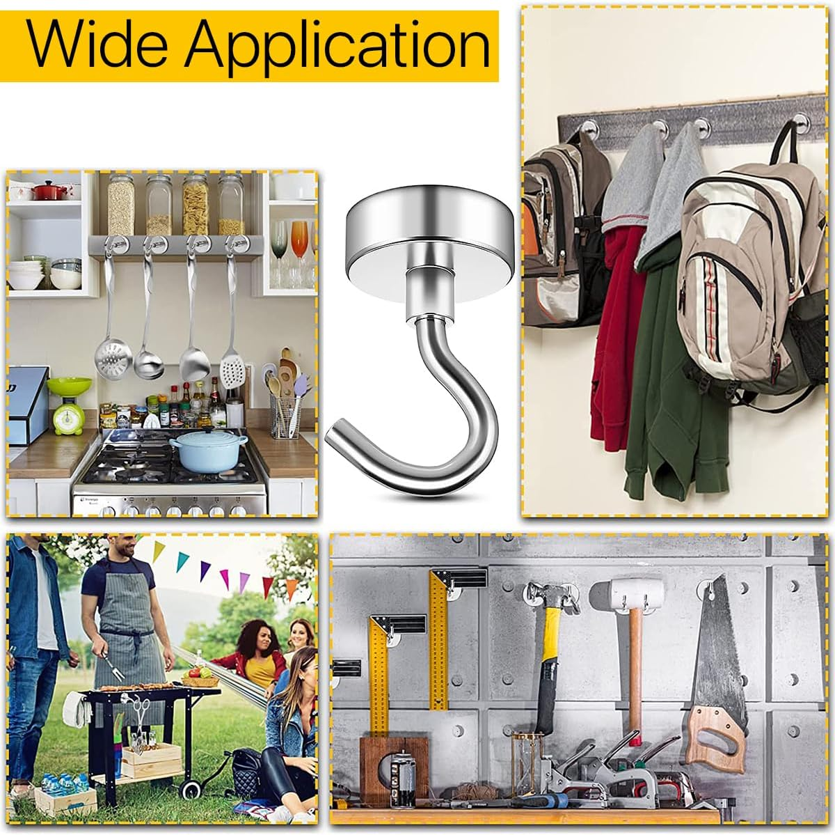 Leuik 20Pcs Magnetic Hooks Heavy Duty Strong Magnet Hooks for Hanging with Neodymium & Non Scratch Adhesive, 25LBS Magnetic Hanger for Cruise Ship Camping Grill Kitchen Toolbox Storage Refrigerator image number 6