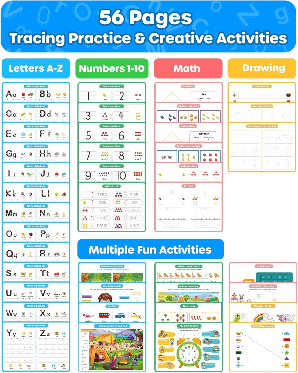 D-Fantix 4 in 1 Large Magic Groove Practice Copybook, Reusable Grooved Handwriting Workbooks, Number Alphabet Tracing Books for Kids Ages 3-8, Handwriting Practice for Kids Kindergarten Preschool image number 3