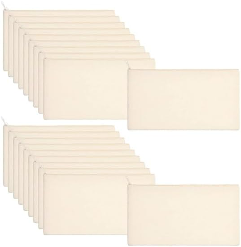 40 Pcs Canvas Pencil Pouch Zipper Makeup Bags Canvas Zipper Pouch Bags Blanks Pencil Case Blank Craft DIY Multipurpose Toiletry Stationary Storage Bags(Beige)