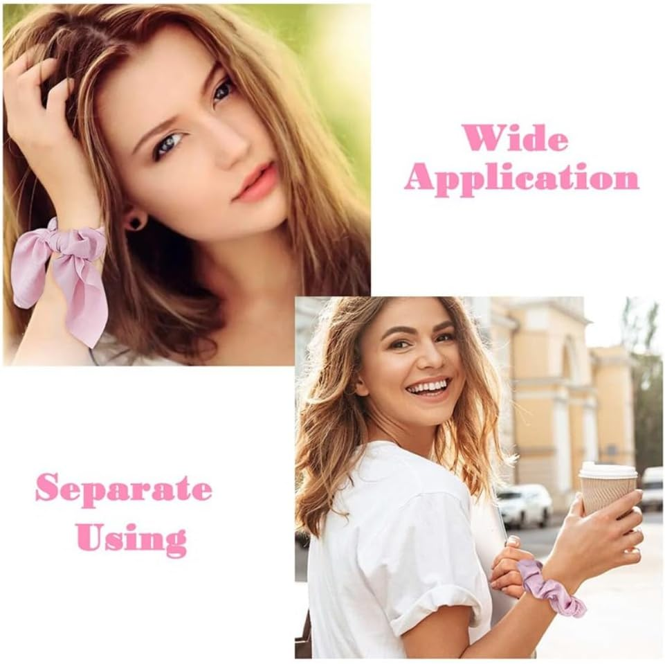 Pack of 2 Women'S Scrunchies with Bow, Rubber Bands, Hair Bands, Elastic Thick Bands for Hair, Hair Rings, Hair Accessories, Ponytail Holder, Hair Accessories for Girls Women, Milky