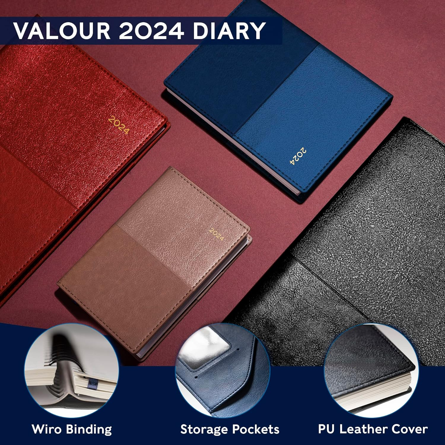 Collins Valour 2024 Diary Pocket Week to View Diary - Lifestyle Planner and Organiser for Office, Work, Personal and Home - January to December 2024 Diary - Weekly - Red - VAL2SP3.59-24 image number 1