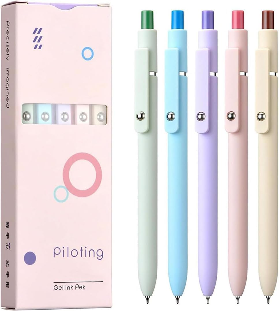 KAPASKI Gel Pens, 5 Pcs 0.5Mm Black Ink Pens Fine Point Smooth Writing Pens with Silicone Grip, High-End Series Metal Clip Retractable Pens for Journaling Note Taking image number 3