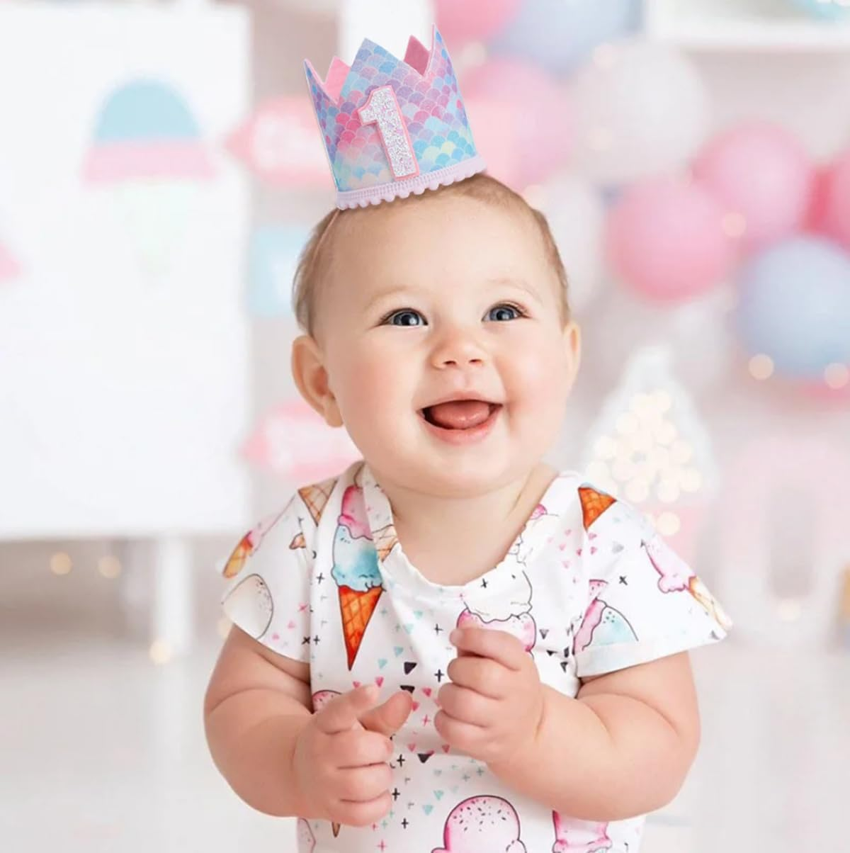 Mermaid 1St Crown Birthday Hat Mini Crown Party Decorations 1St Hat for Baby Girls Birthday Party Supplies (1) image number 5