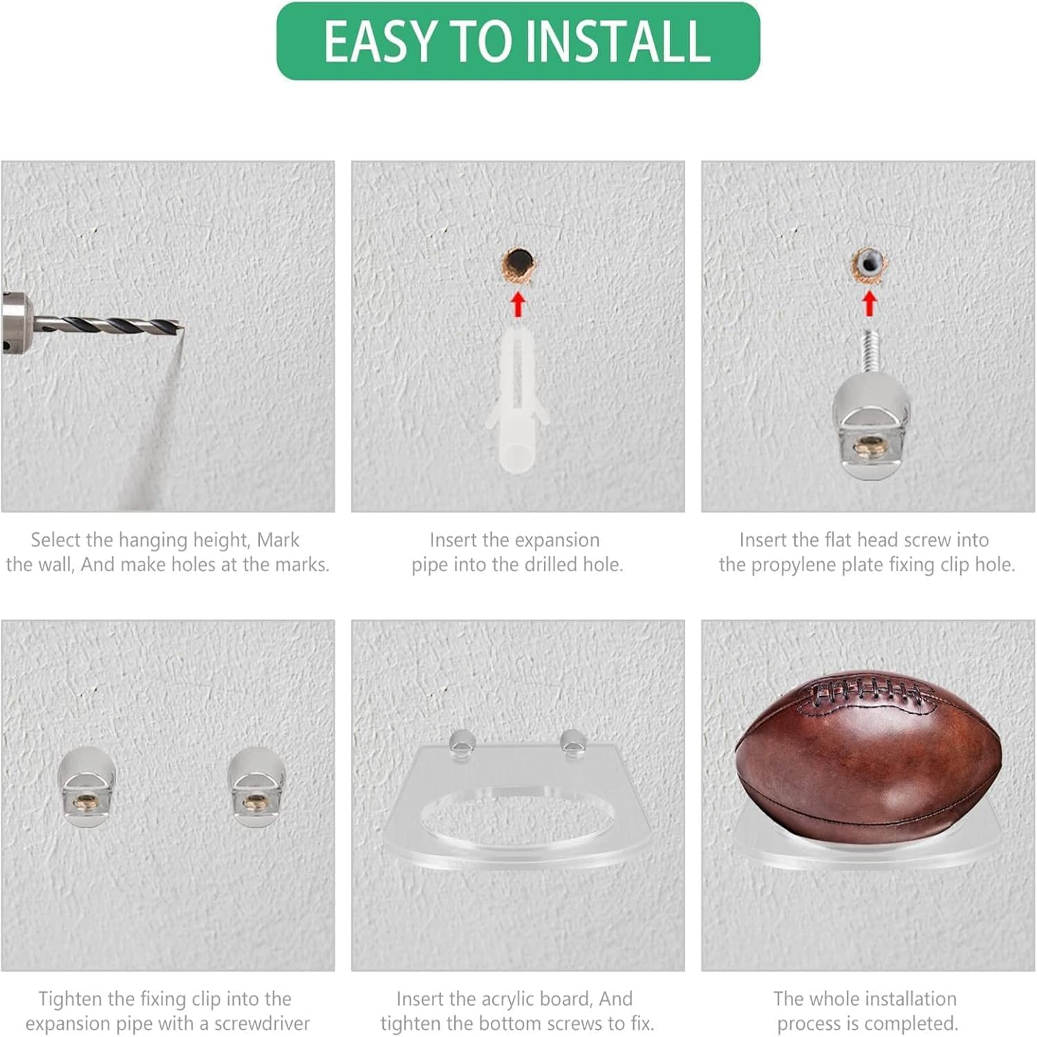 Acrylic Basketball Soccer Volleyball Rugby Football Rack, 2Pcs Acrylic Wall Mount Ball Holder Display Rack, Invisible Clear Ball Hanger Storage Stand for Soccer Volleyball Rugby, Clear image number 4