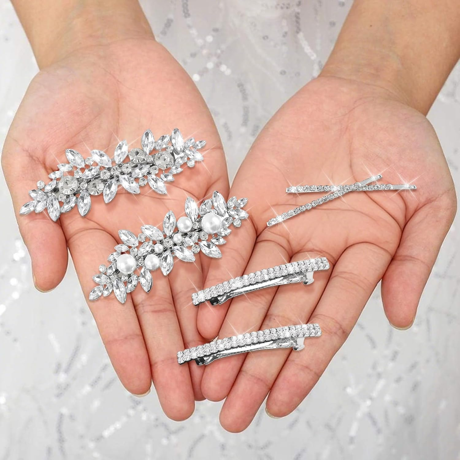 6 PCS Diamante Hair Clips for Women, Wedding Hair Accessories Sparkly Rhinestone Hair Clips for Women Girls Bridesmaid Wedding Party Birthday Prom Gift Headwear Styling Tools image number 2