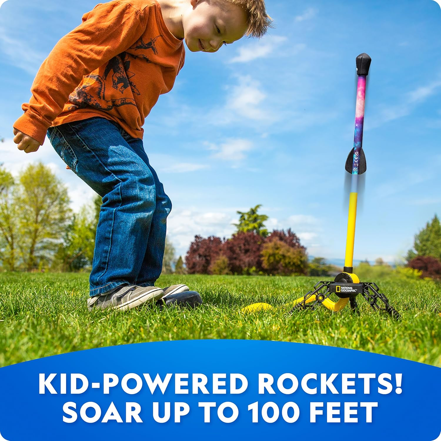 National Geographic Air Rocket Toy &ndash; LED Rocket Launcher for Kids, Jump & Launch Air Powered Foam Rockets up to 30.5 Meters, Kids Outdoor Activities image number 5