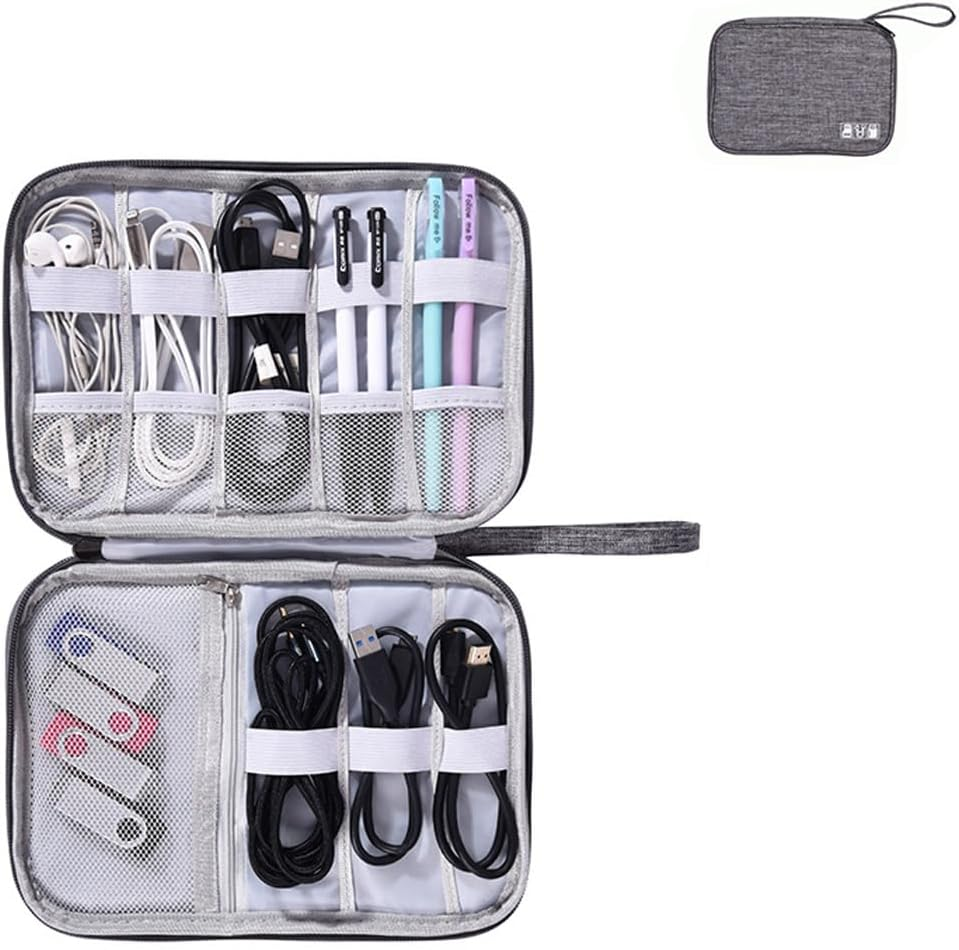 Travel Electronics Organiser Carrying Case for Power Cords Power Bank Earbuds Hard Drives Memory Cards Laptop Adapter Mouse Small Accessories